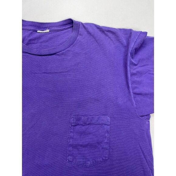 VINTAGE Pocket Blank T-shirt Men XL Purple USA 90s Single Stitch - Picture 2 of 7